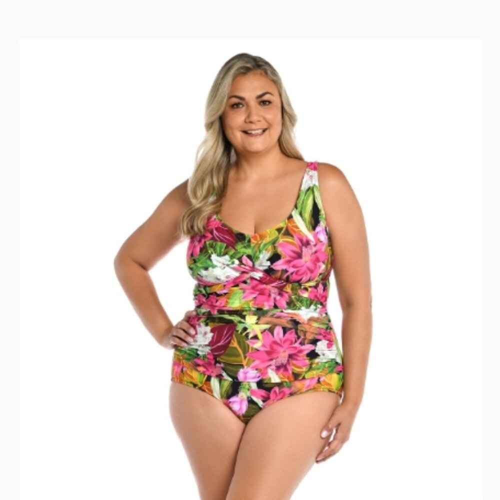 EXOTIC JUNGLE TWIST- FRONT ONE PIECE SWIMSUIT MULTICOLOR - PLUS SIZE 24W